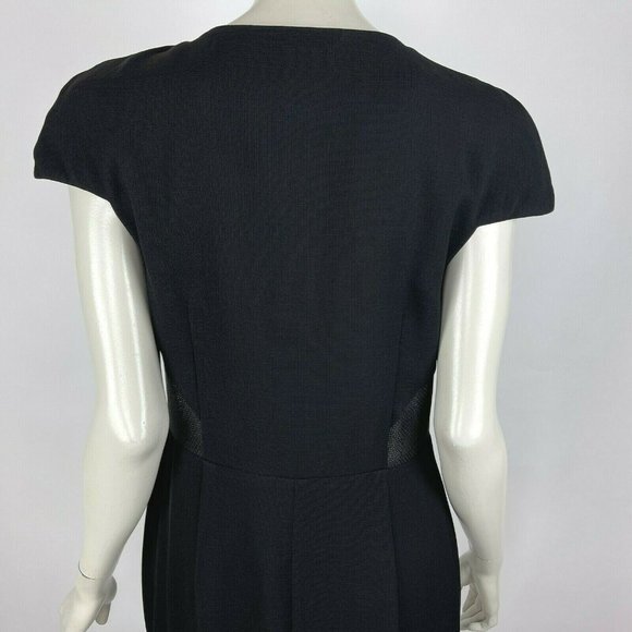 L'Agence Mesh Cutout Zip-Front Dress Cap Sleeve Crew Neck Midi Black Women 8 - Picture 9 of 16